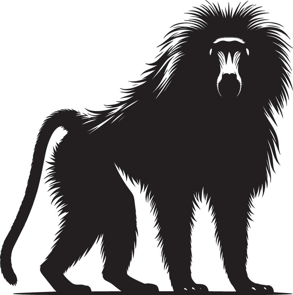 Isolated Animal Silhouette of Baboon Monkey on White Background vector