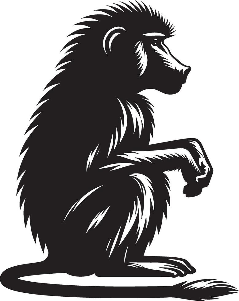 Silhouette Baboon Monkey Animal Placed on White Background vector