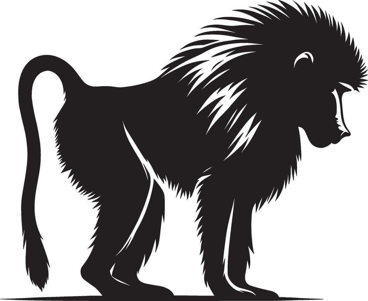 White Background Silhouette of a Baboon Monkey vector