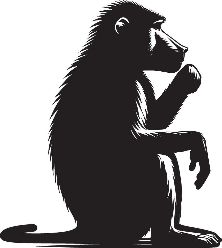 Baboon Monkey Outline Silhouette on White Background vector