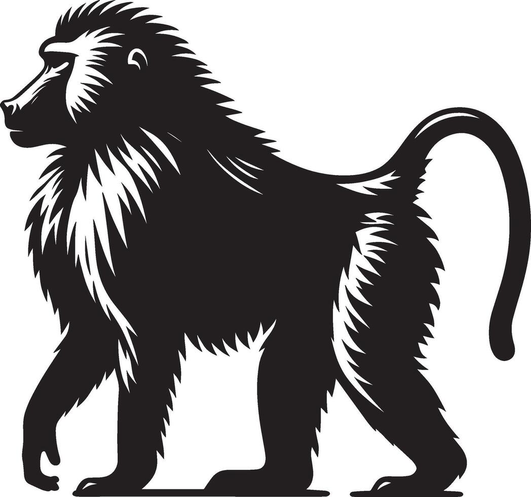 Baboon Silhouette Monkey Figure on White Background vector