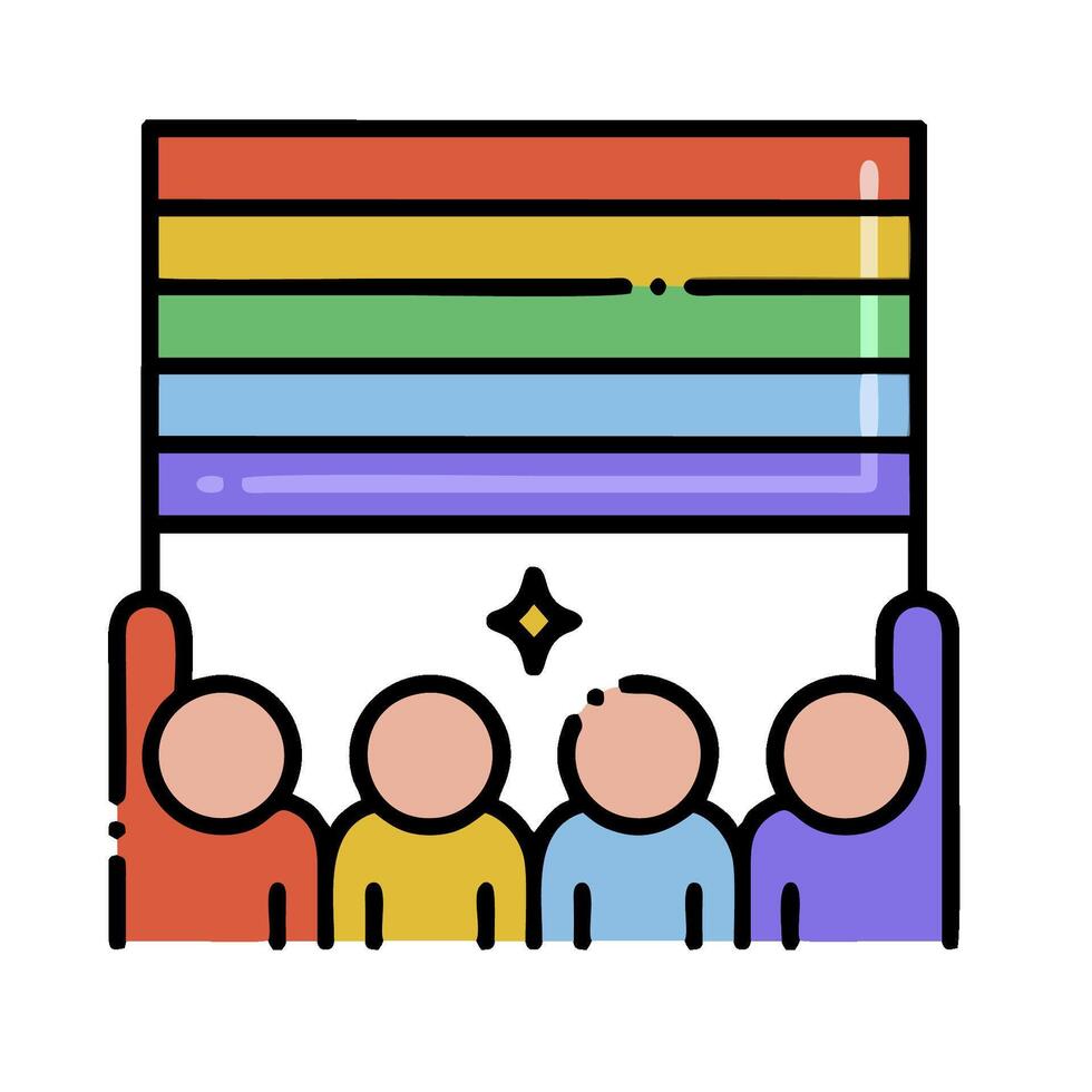 people holding a rainbow flag icon vector