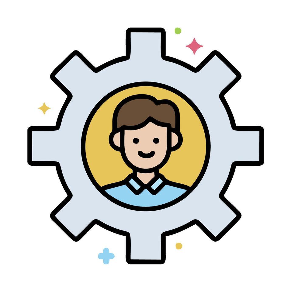 a man is in a gearwheel with stars around it vector