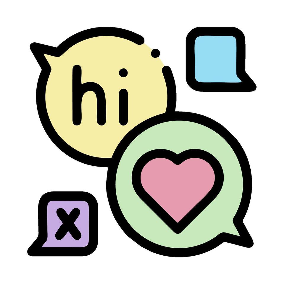 a heart and speech bubbles with the words hi and love vector