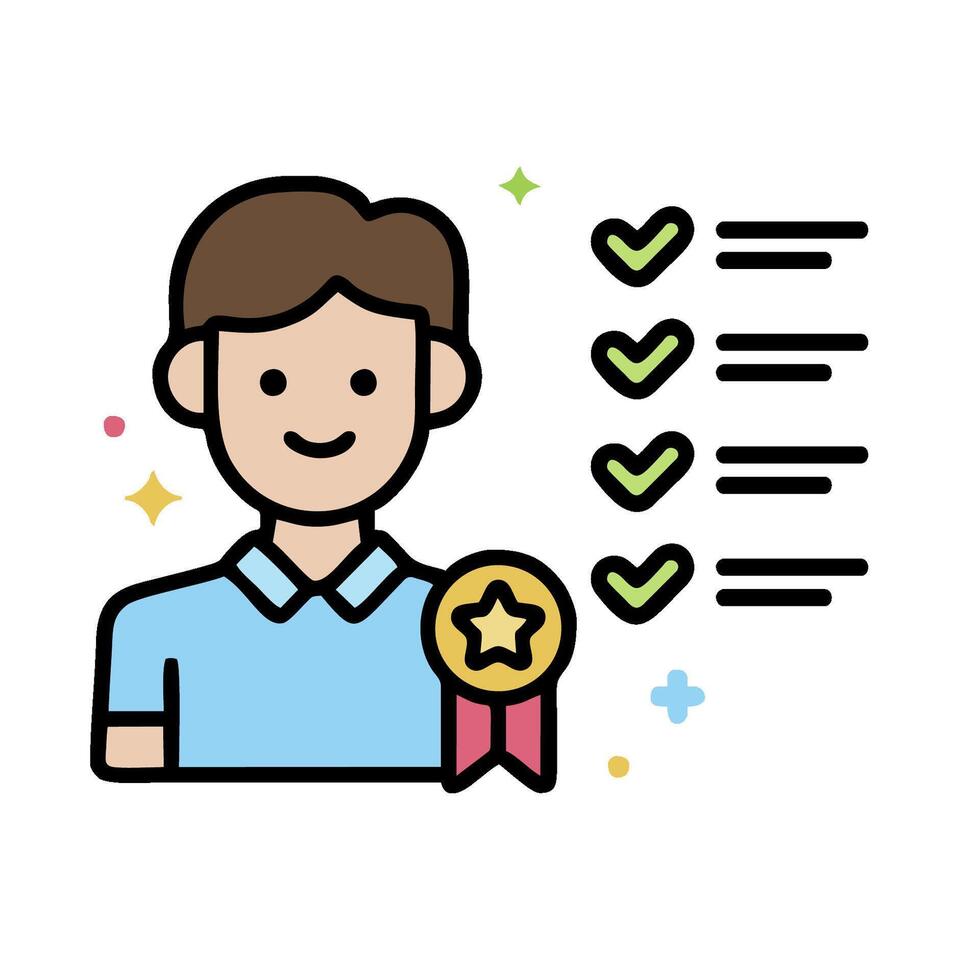 a man with a star and a check mark vector