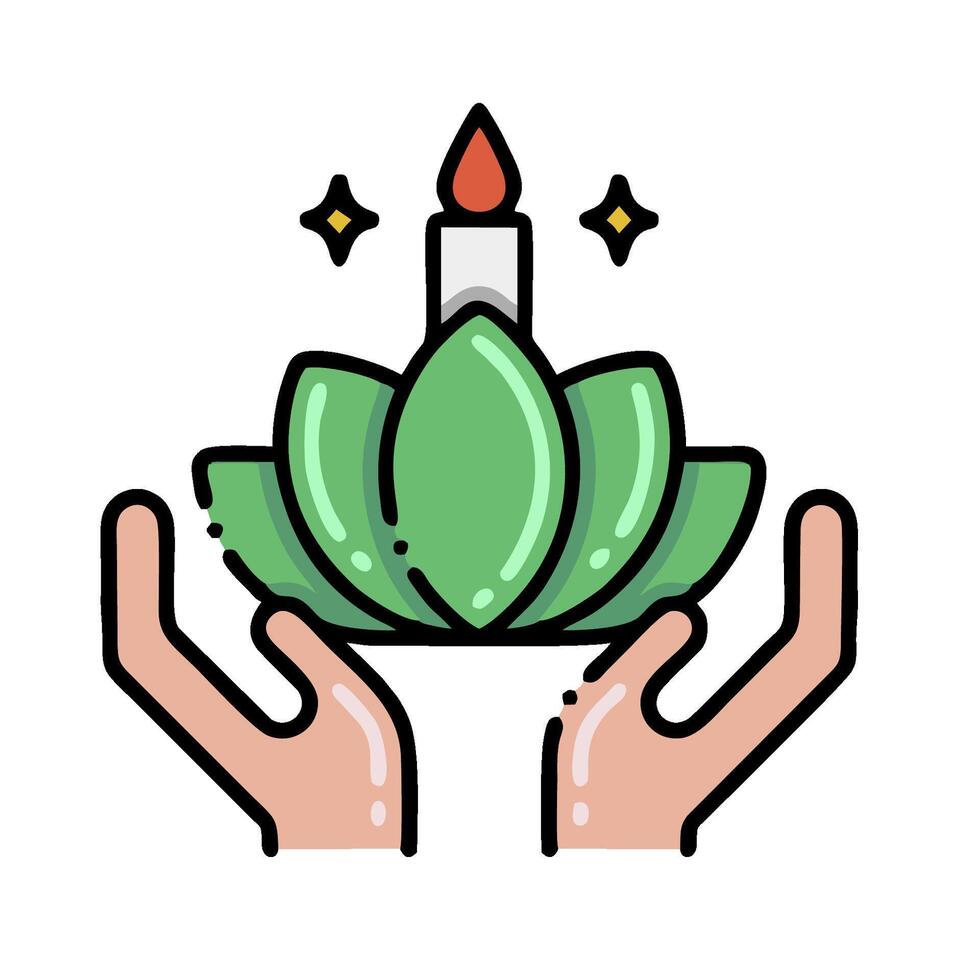 hand holding a green plant with a candle in it vector