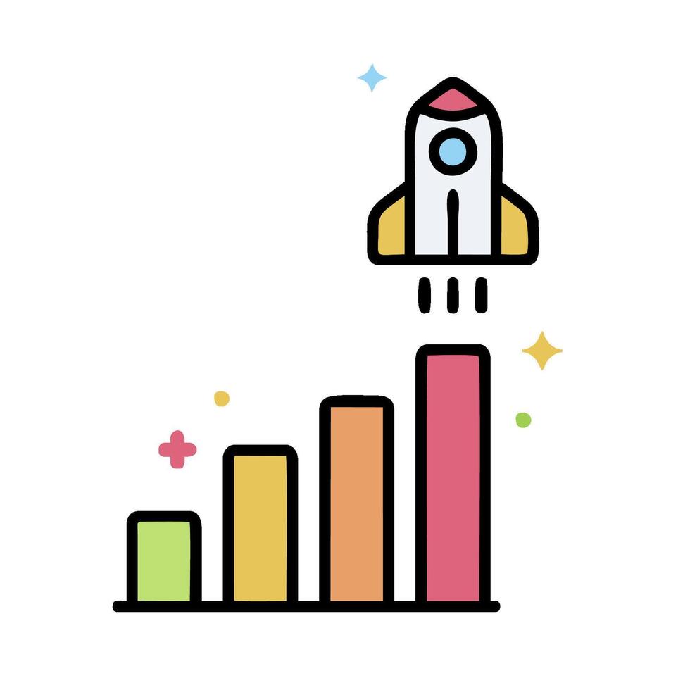 a rocket is flying over a bar chart vector