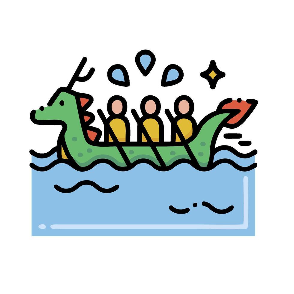 dragon boat with people rowing in it vector