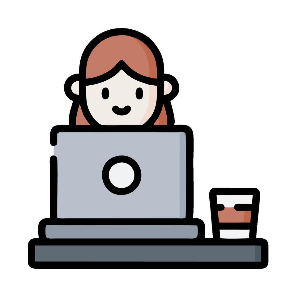 a woman is working on a laptop computer vector