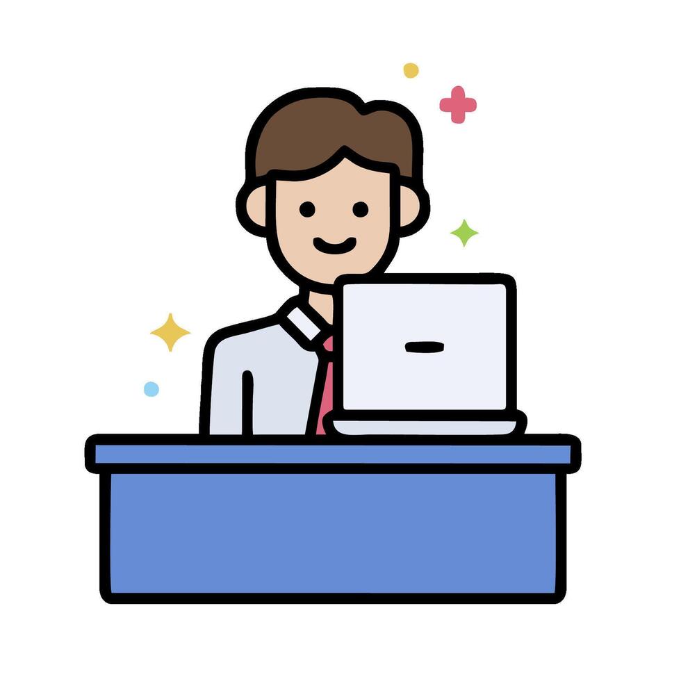 a man sitting at a desk with a laptop vector
