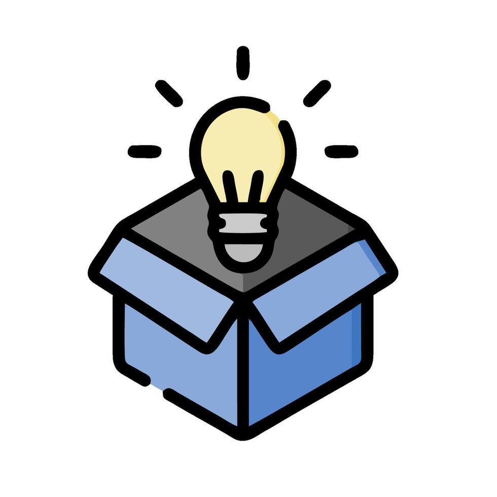 an icon of a box with a light bulb inside vector