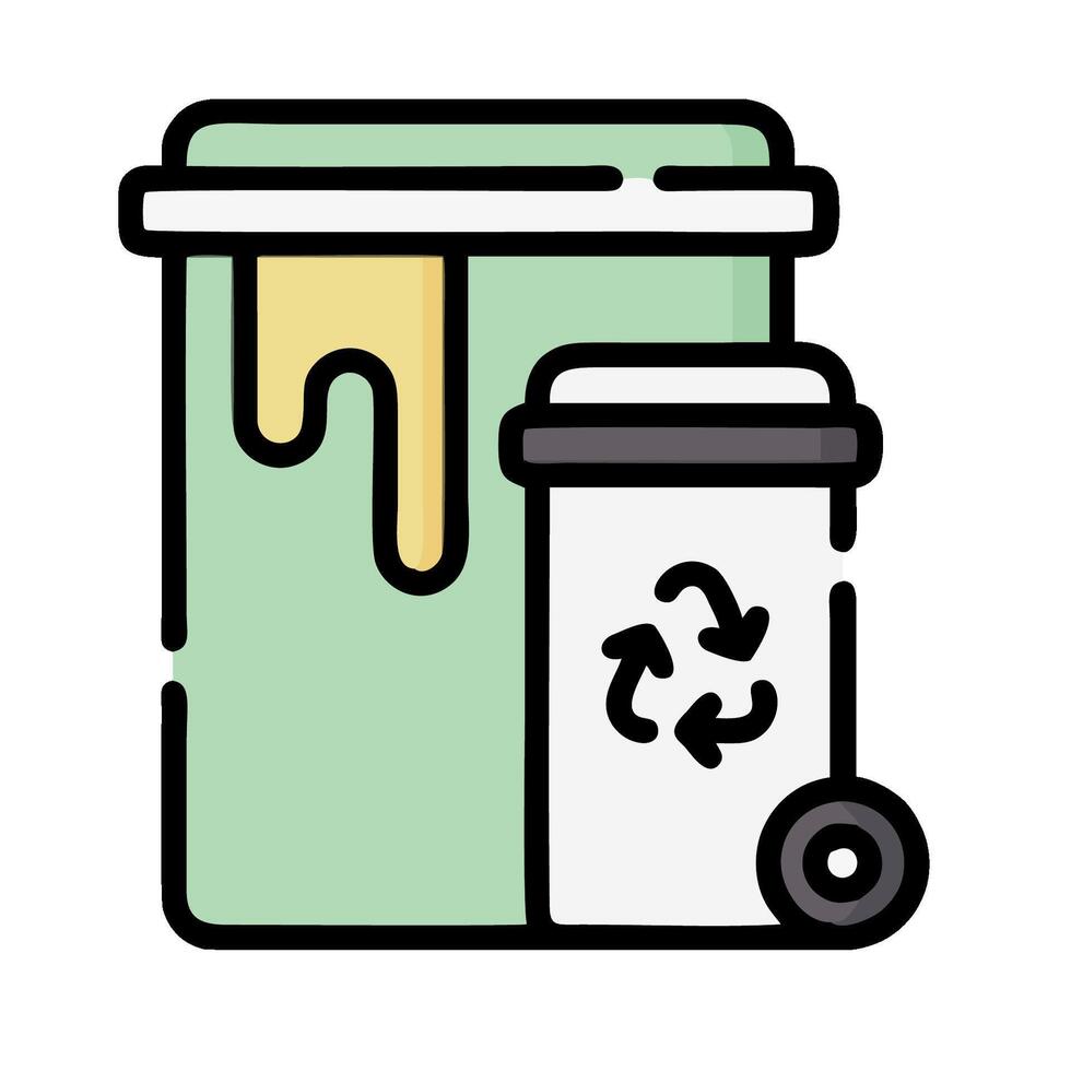 a garbage can and a recycling bin with a yellow liquid vector