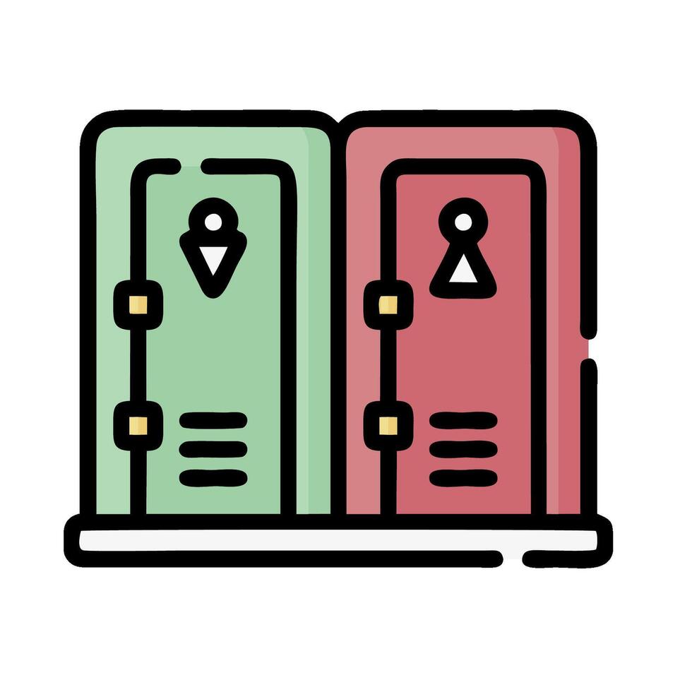 locker room with two doors, one red and one green vector