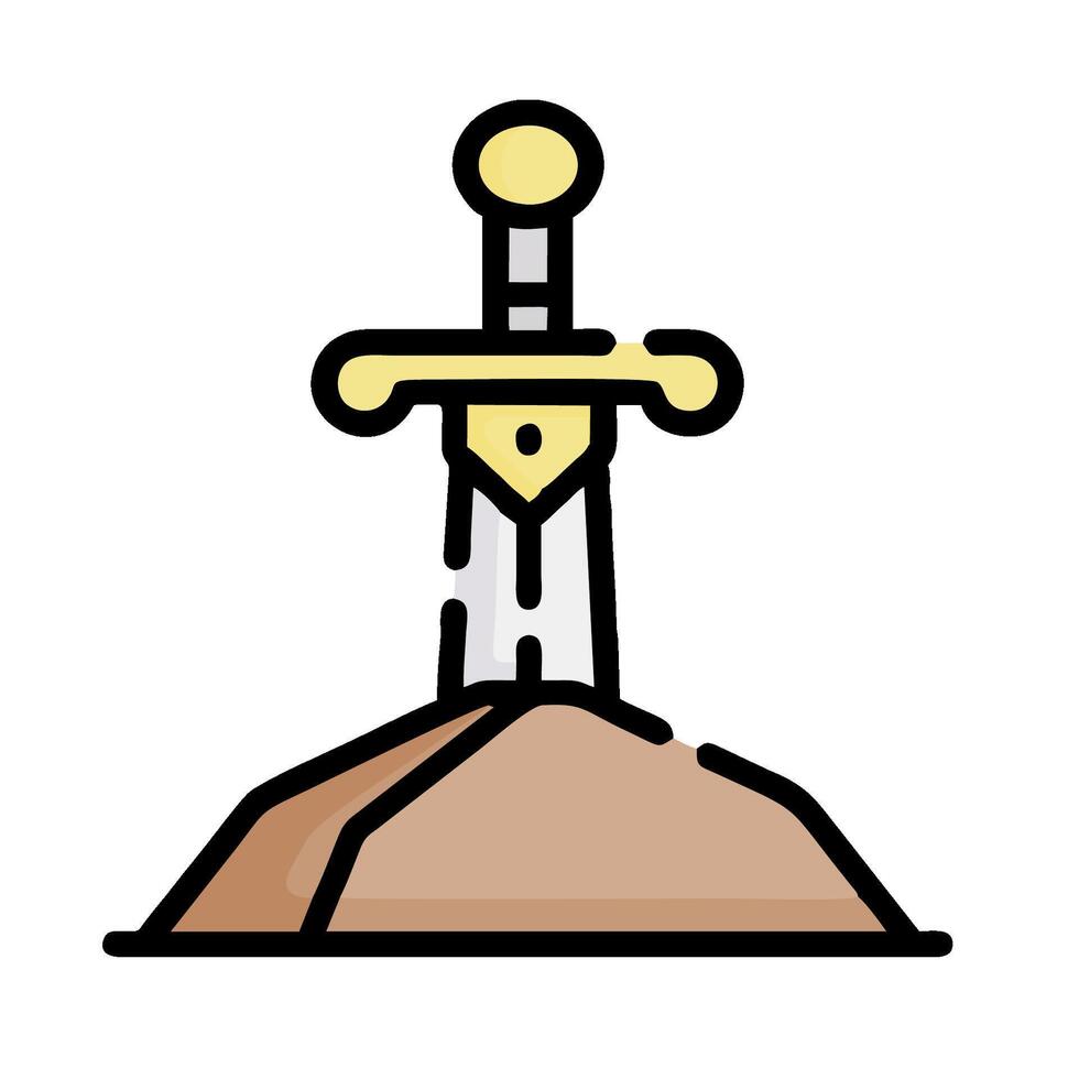 sword on top of a rock icon illustration design vector