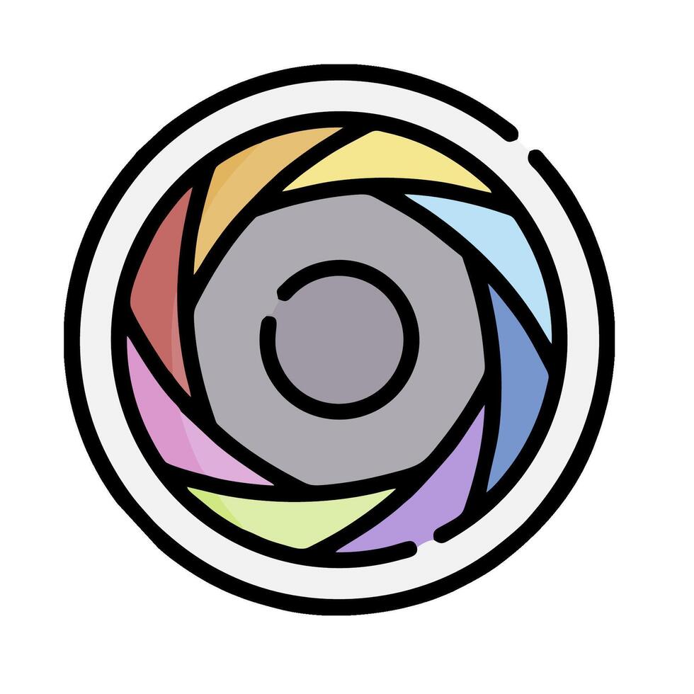 a camera lens with a rainbow colored background vector
