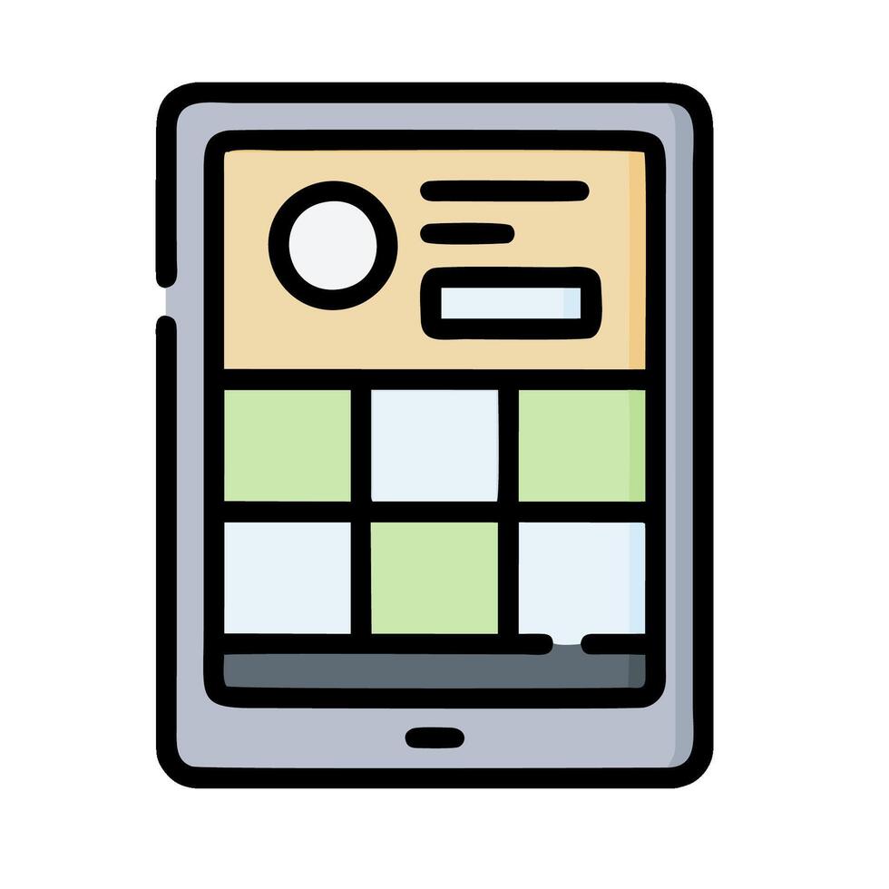 a tablet with a screen and a square grid vector