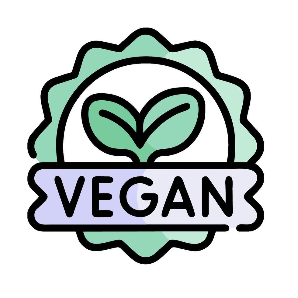 vegan badge icon with green plant vector