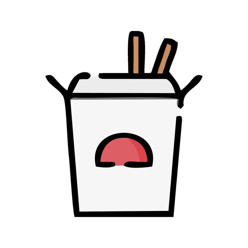 a white box with chopsticks and a red sauce vector
