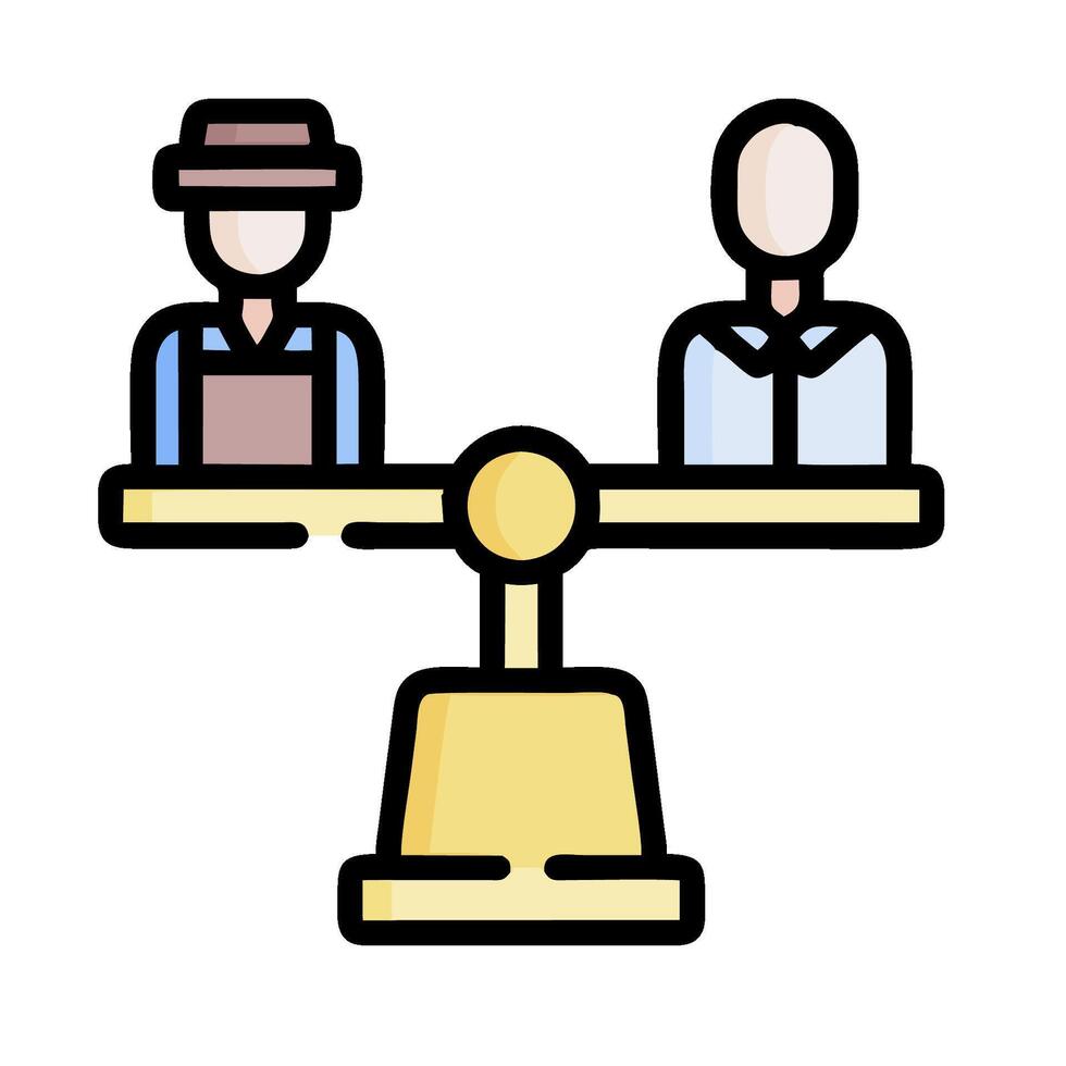 two people on a balance scale, one is standing on the left and the other is standing on vector