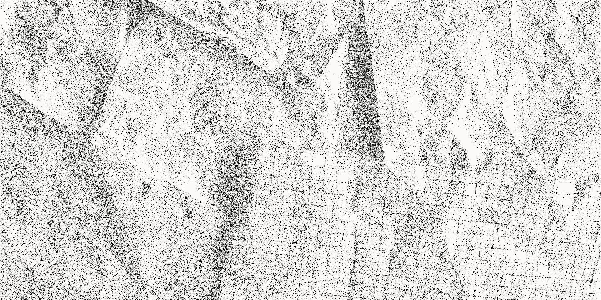 Black dusty textured background, sheets of crumpled checkered, dotted, craft paper. Noisy gritty dot halftone effect, banner in grunge style, overlay. Torn out notebook pages, template. vector