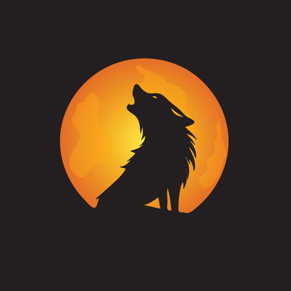 Silhouette of a wolf howling at the full moon vector