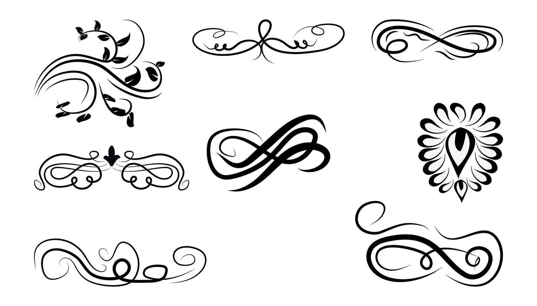 a set of decorative designs in black and white vector