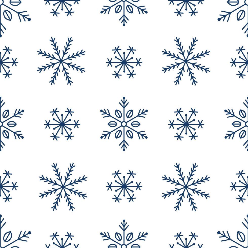 Outline snowflakes falling seamless pattern. Snow and snowfall. Winter holidays. Cozy season. Christmas and New year. Abstract background, digital paper, wrapping paper. vector