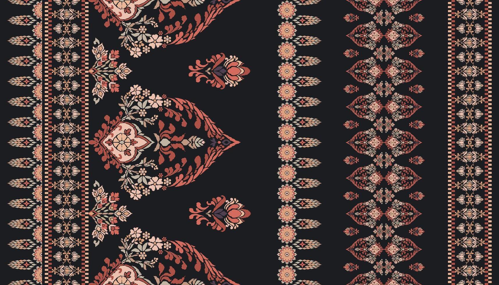 Motifs African boho paisley Floral Ikat pattern embroidery border. Ethnic ikat floral Ethnic Indian Pattern Ikat pattern Ethnic Pattern.Border indian floral Aztec embroidery border seamless patterns. vector