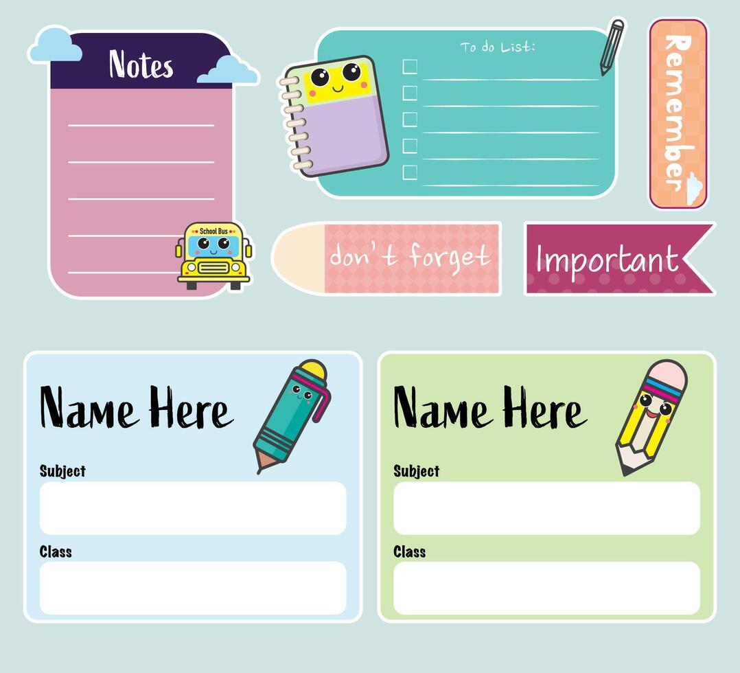 Notebook Label Collection, School Book Labels Template. vector
