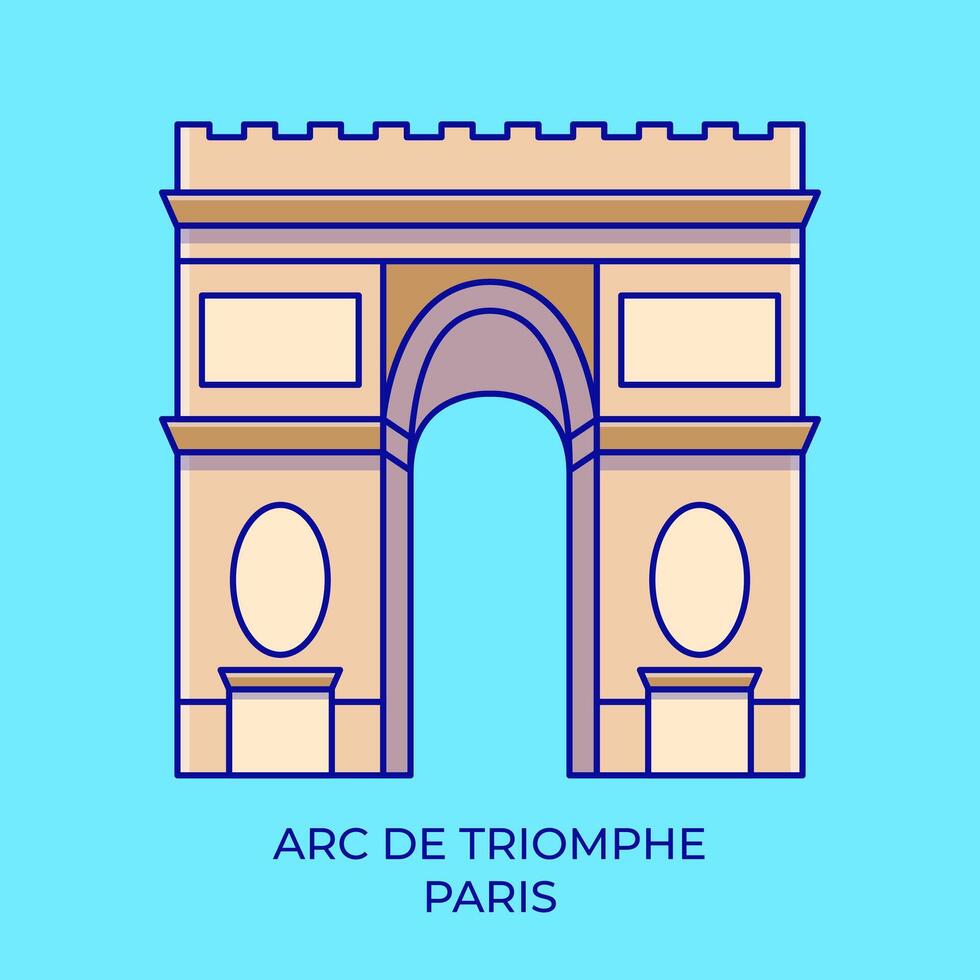 Arc De Triomphe Paris Cartoon Icon Illustration. Landmark Building Concept. Flat Cartoon Style. vector