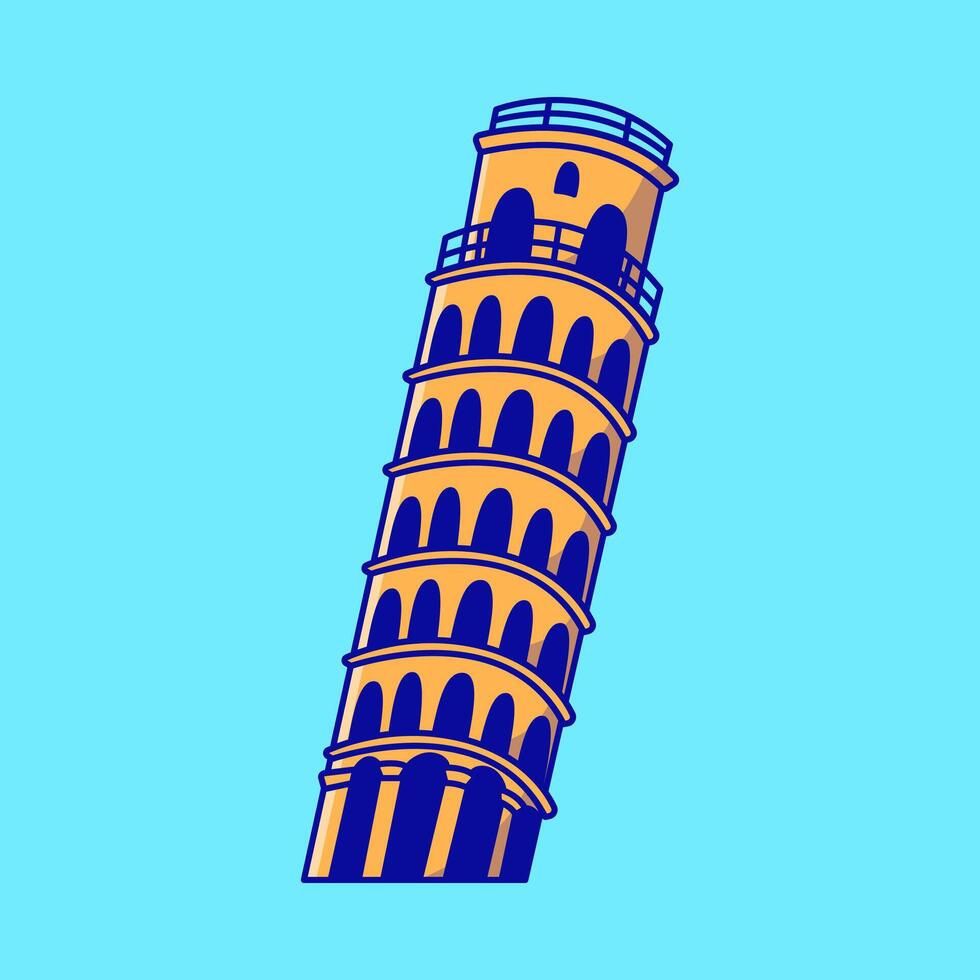 Pisa Tower Cartoon Icon Illustration. Landmark Building Concept. Flat Cartoon Style. vector