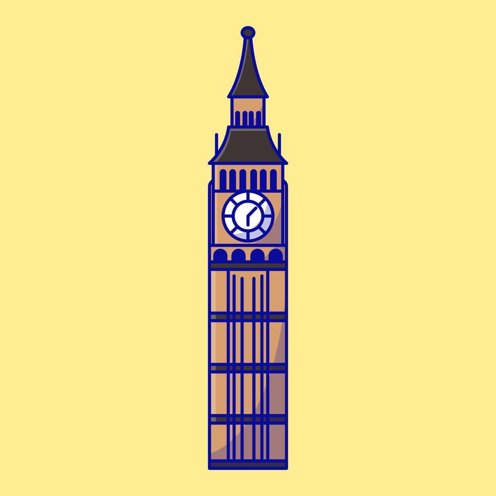 Big Ben Tower Cartoon Icon Illustration. Landmark Building Concept. Flat Cartoon Style. vector