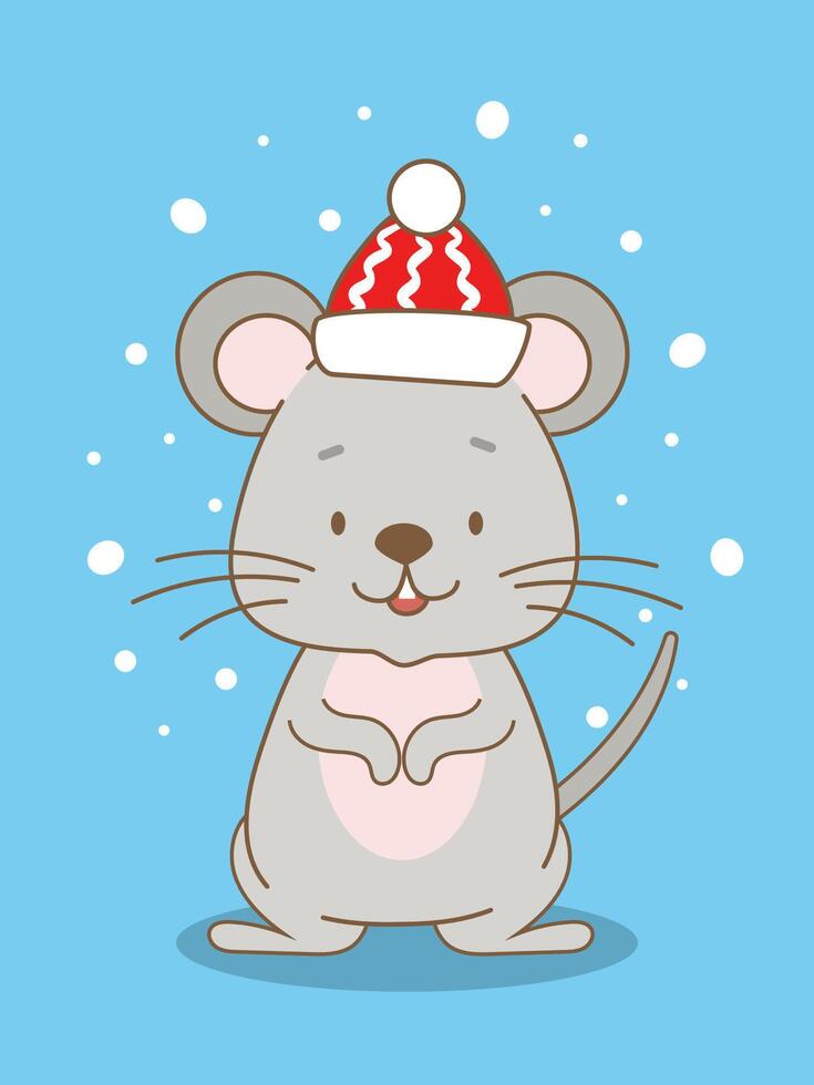 Cute Christmas card with a cartoon mouse vector