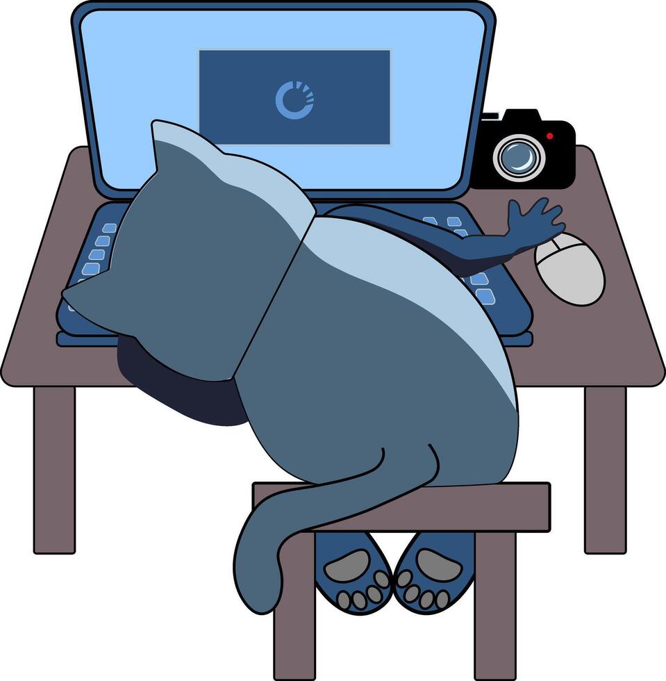 cartoon cat photographer, sleep in at the table vector