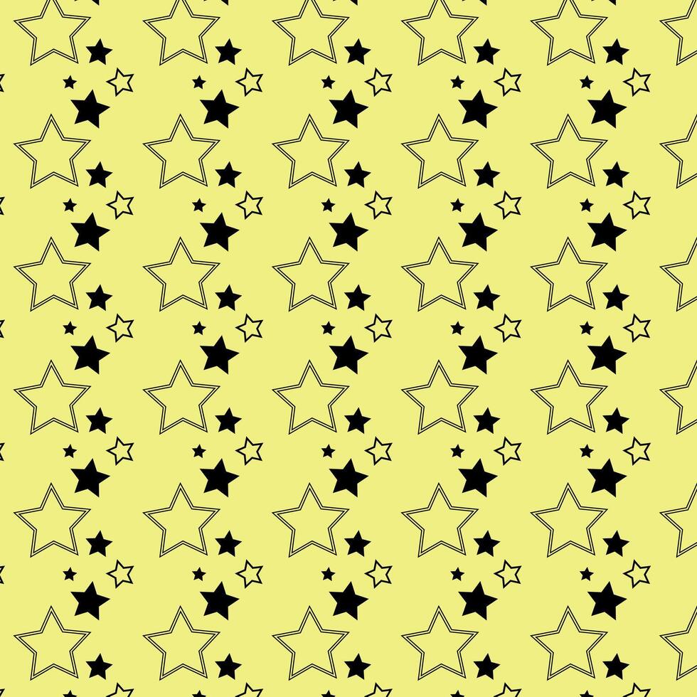 Seamless yellow background from black stars in rows vector