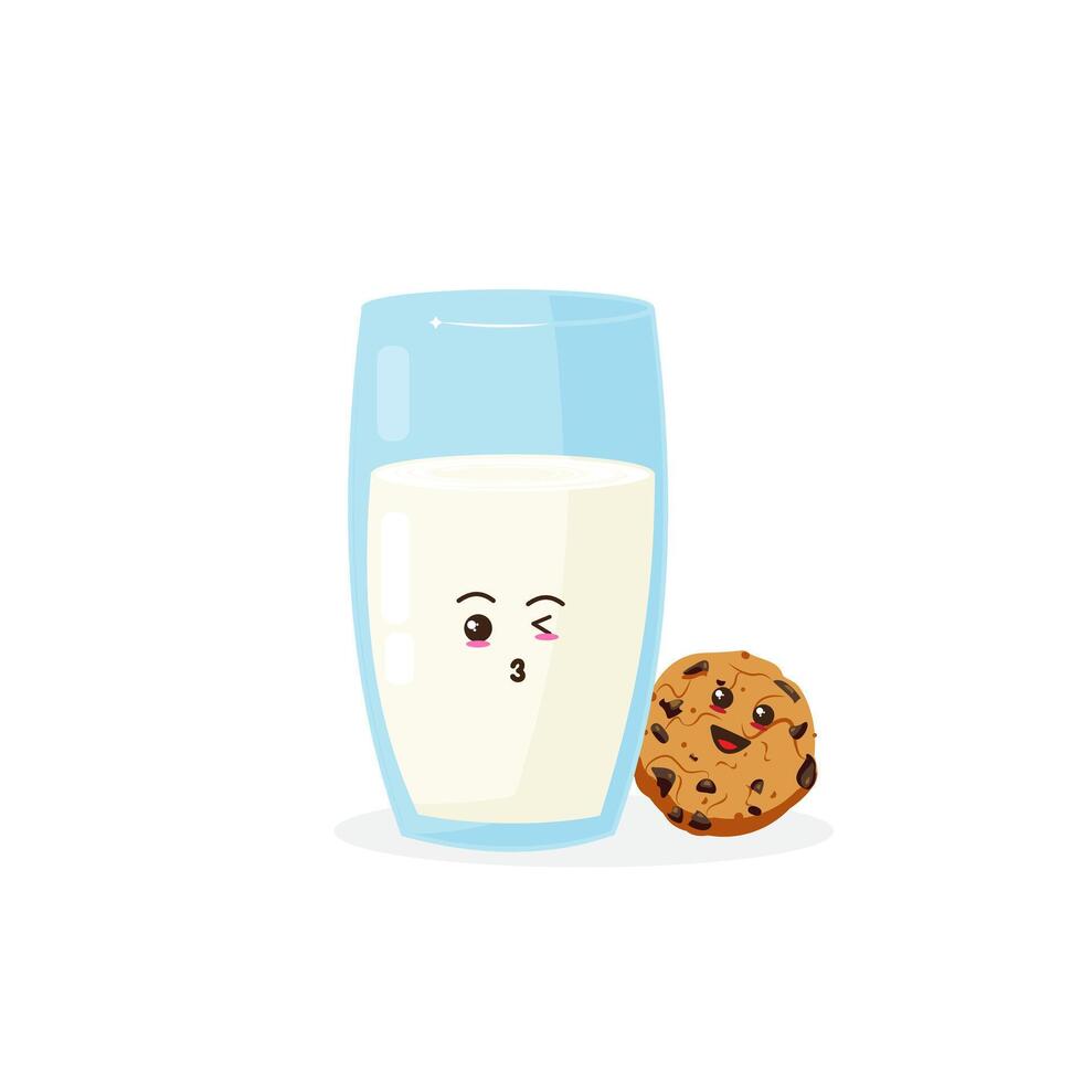 A glass milk and cookies illustration cartoon design vector