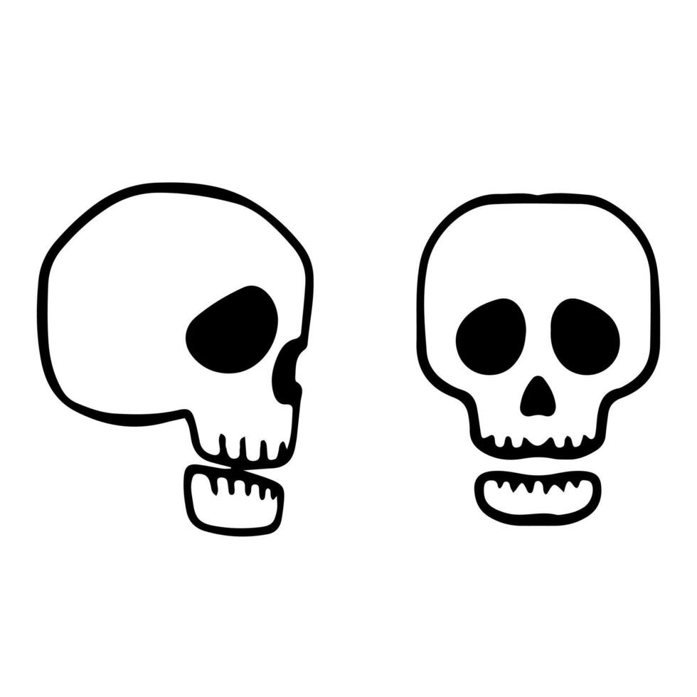 Skull Doodles isolated on white background. skull hand drawn. vector