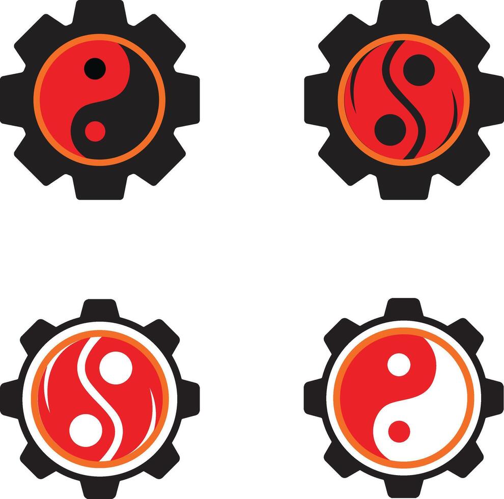 Yin Yan icon set with gear illustration vector