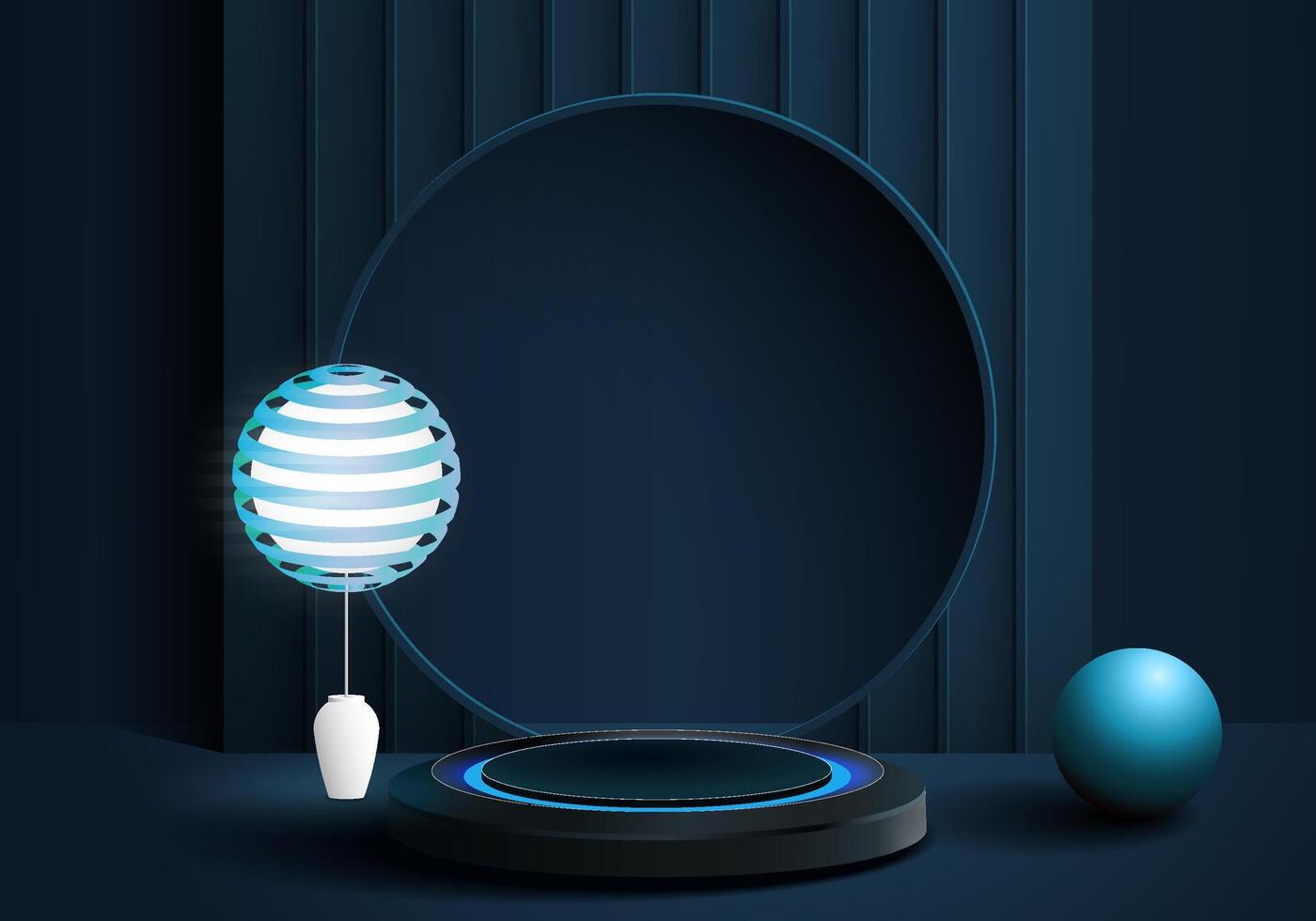 3d podium design. Minimal scene and a round stage for product display and advertising. vector