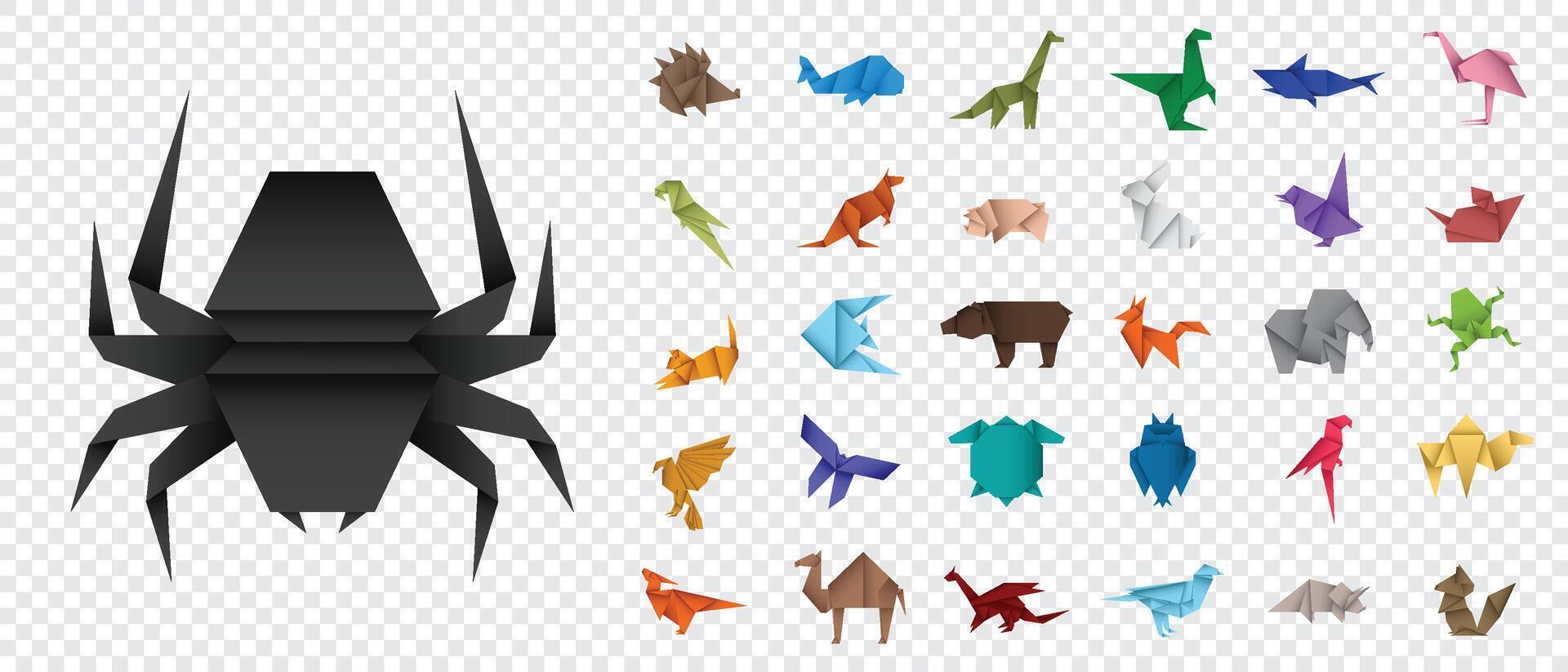 Colorful origami animals. Abstract polygon animals. Folded paper shapes. animal icons set. Origami. A set of origami. illustration vector