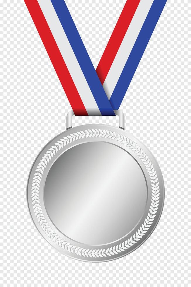 Realistic silver medal mockup. Silver medal with ribbon. Design winner silver medal prize. Winner award medal. illustration vector