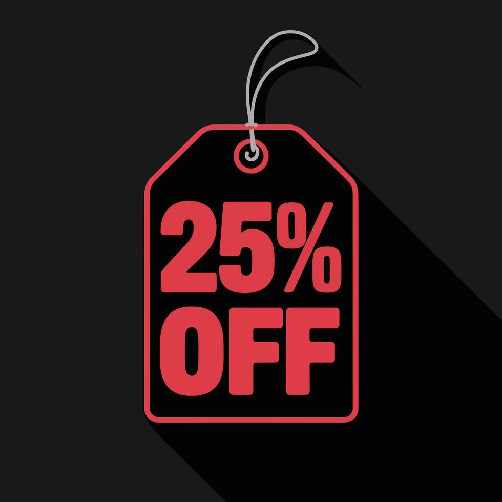 Sleek Black Friday Hanging Label, 25 Percent Off Tag on Dark Background vector