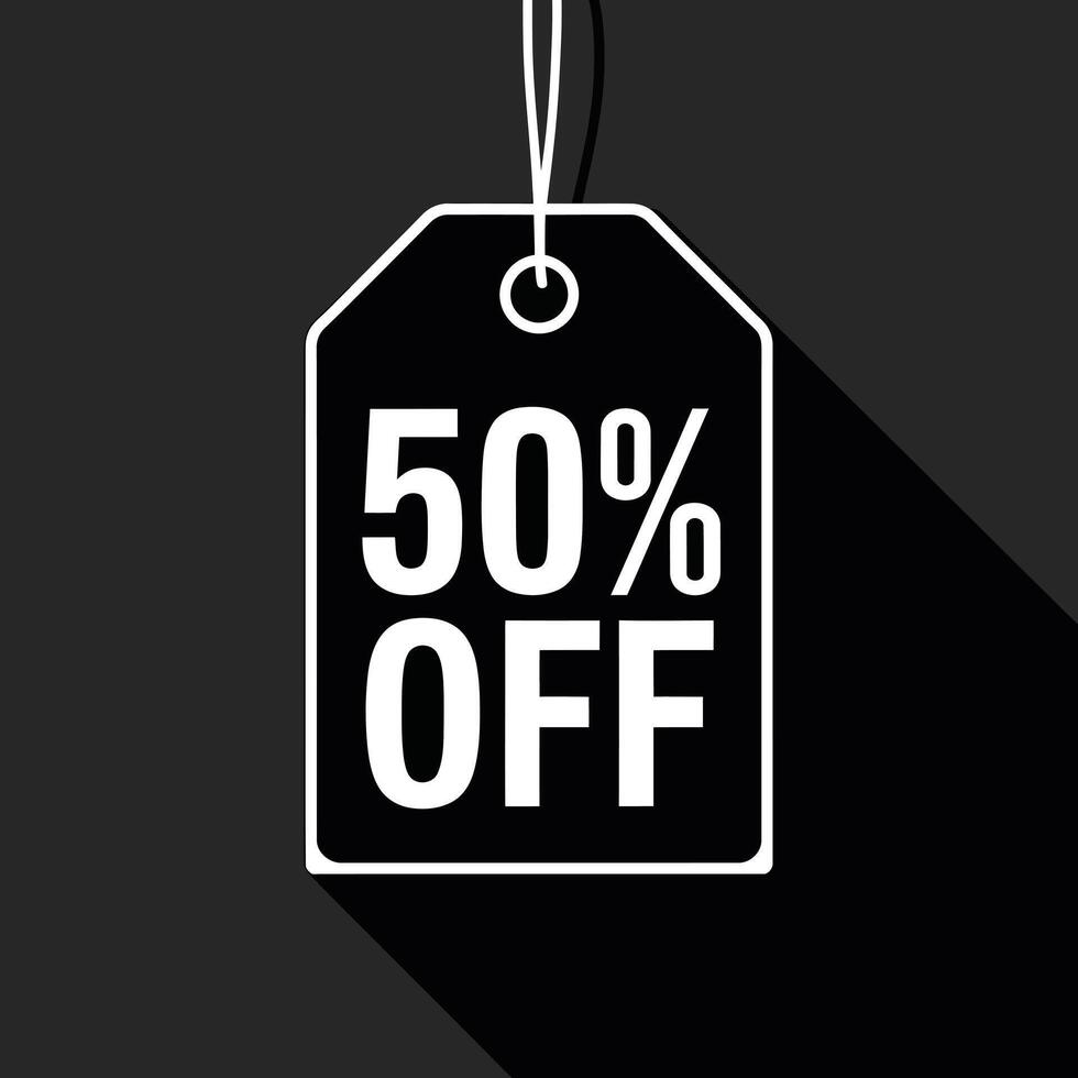 Modern Black Friday Hanging Tag, 50 Percent Discount Display on a Dark Background vector