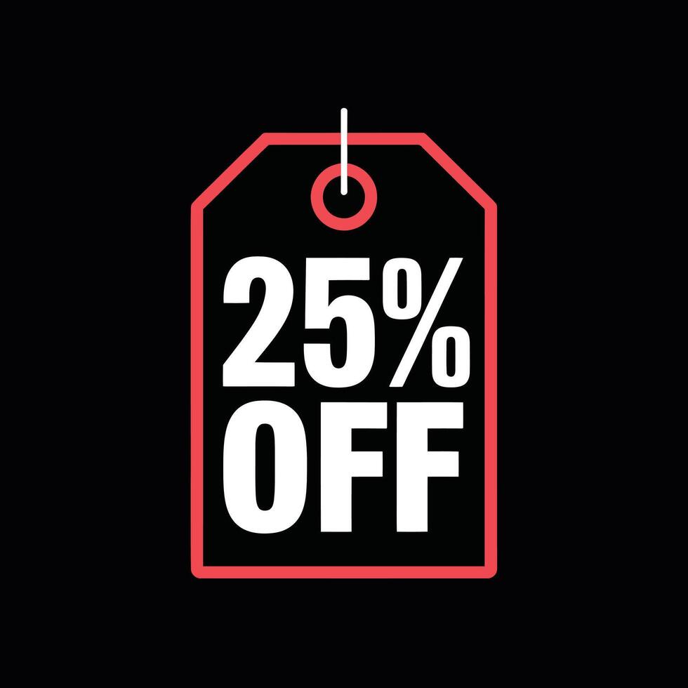 Hanging Black Friday Sale Tag 25 Percent Off Label on a Dark Background vector