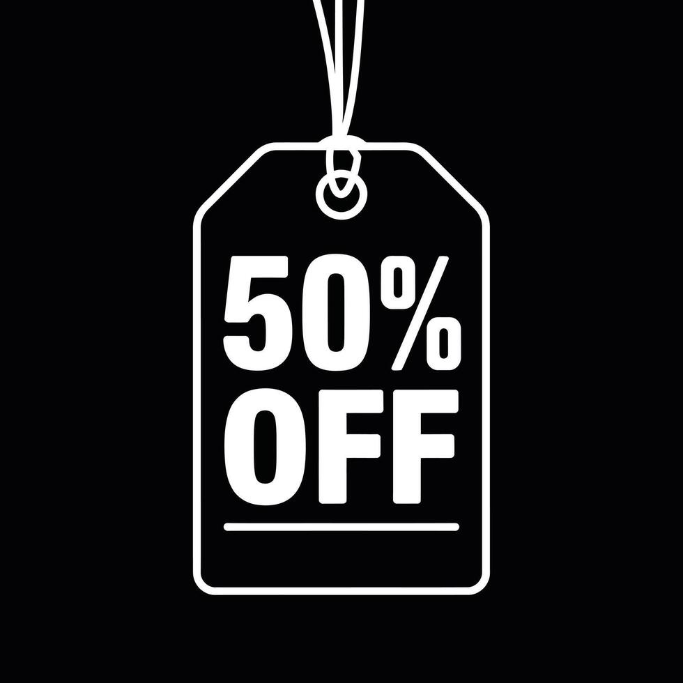 Bold Black Friday Sale Tag 50 Percent Off Hanging Label on Dark Background vector