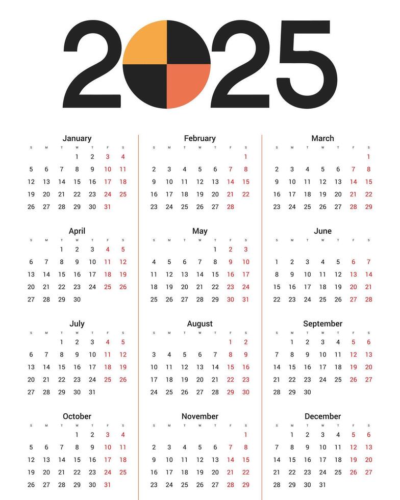 Chic 2025 Calendar Layout, Featuring a Clean and Elegant Design vector