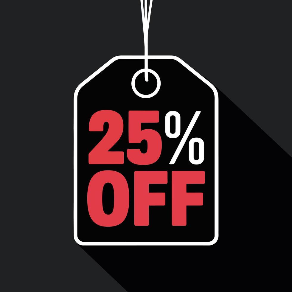 Sleek Black Friday Hanging Tag, 25 Percent Off Sale Label Against Dark Background vector