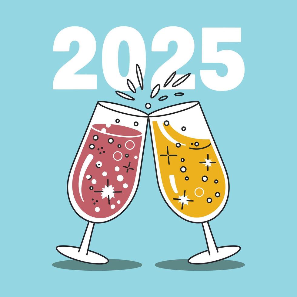 Clean and Modern Juice Glasses Illustration, Featuring Bubbly Drinks and Shiny 2025 Design vector