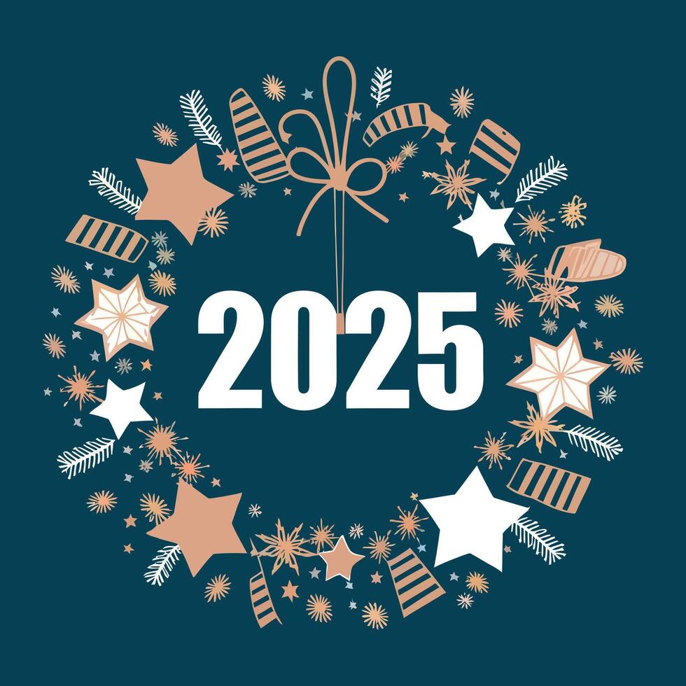 Bright 2025 New Year Celebration Banner, With Star and Ribbon Design Elements vector