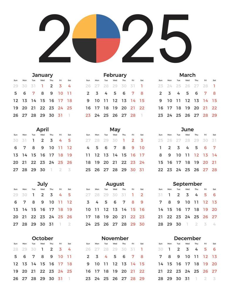 Elegant 2025 Calendar, Clean and Organized Layout for Easy Viewing vector